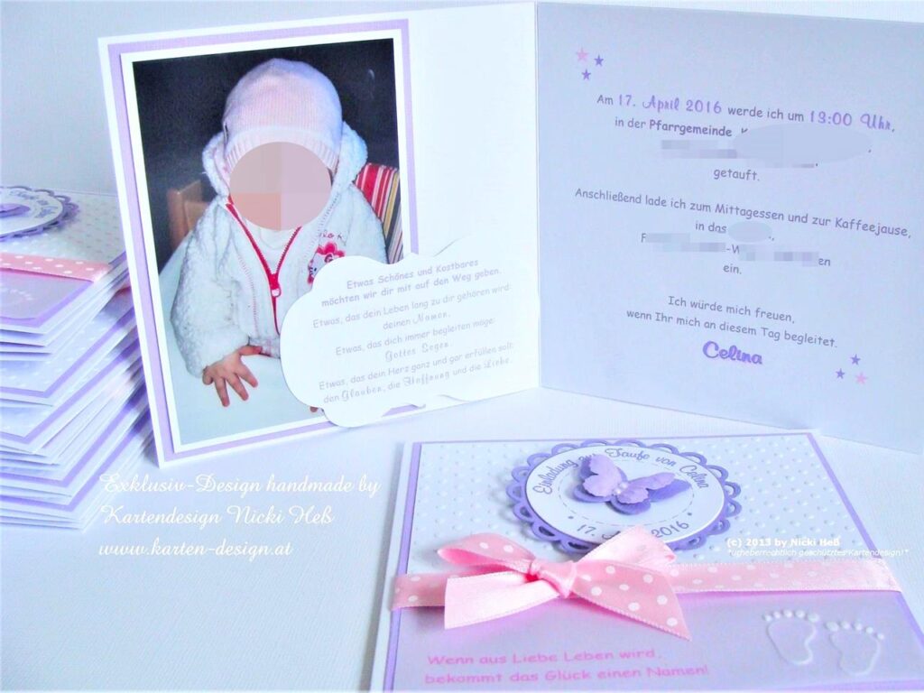 Einseitiger Innentext mit Fotogestaltung zu Taufeinladung "Sweet Circle" mit Personalisierung. © KARTEN-DESIGN.at