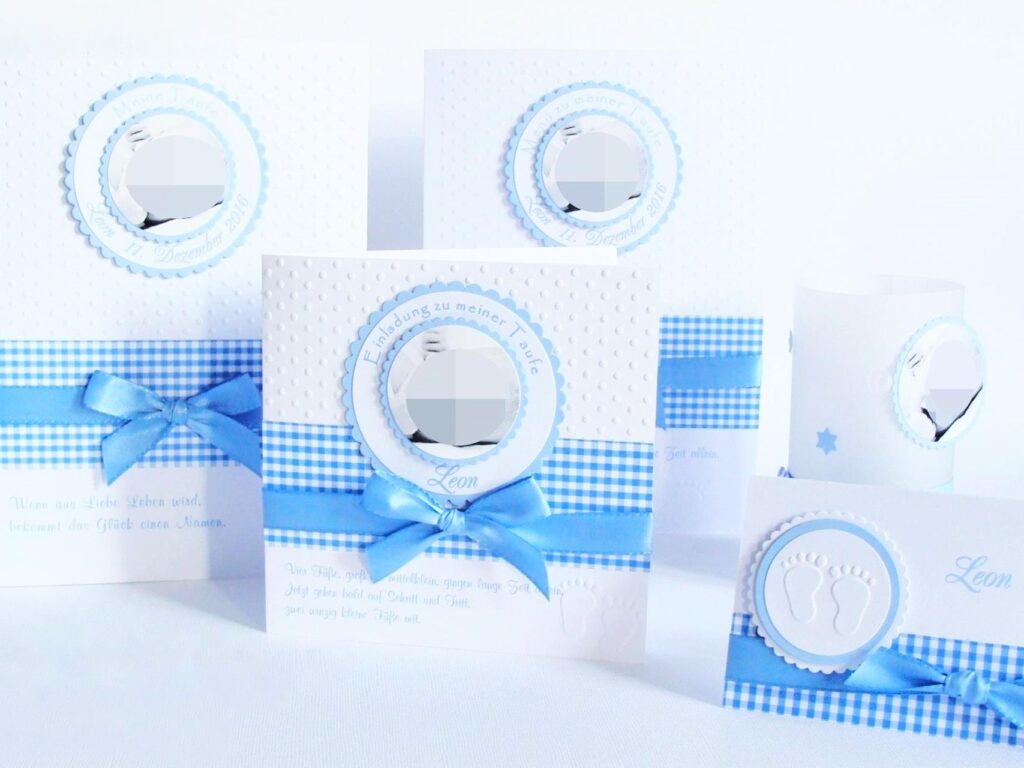 Individuelle und personalisierte Taufkarten, Taufeinladungen, Give-Away Gastgeschenke für die Taufe in professioneller Handarbeit hergestellt für eine schöne Tauffeier. © KARTEN-DESIGN.at
