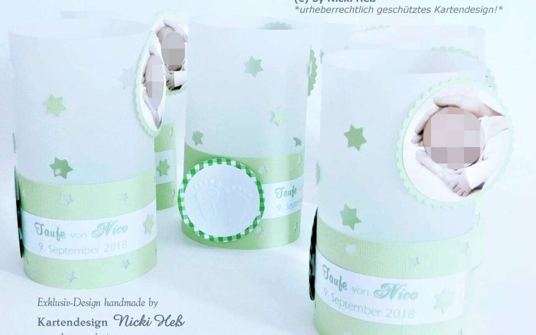 Windlicht-Hülle Taufe ~ BABYFÜSSE und Foto