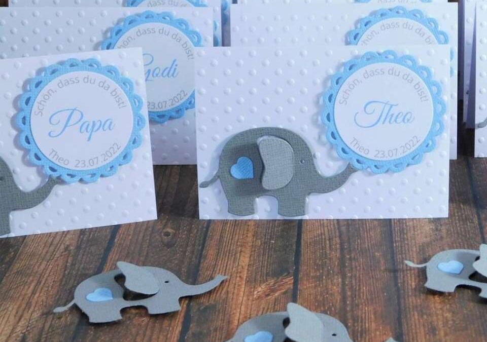 Tischkarte zur Taufe ~ DREAMY ELEPHANT